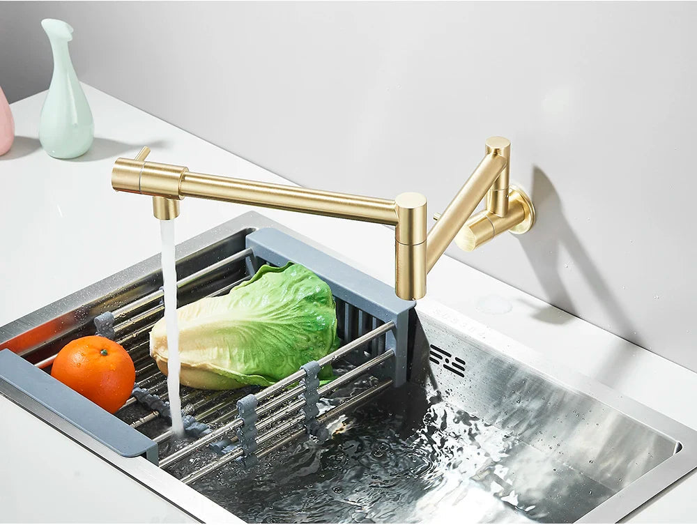 Solid Brass 360° Swivel Wall-Mount Kitchen Faucet