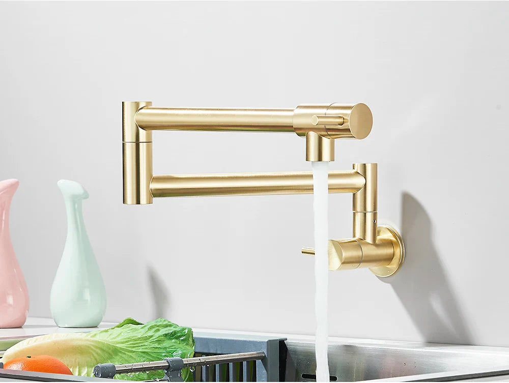 Solid Brass 360° Swivel Wall-Mount Kitchen Faucet