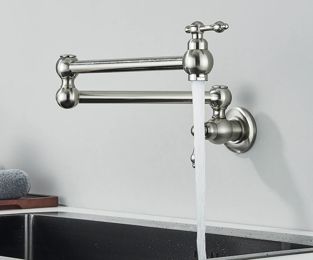 Solid Brass 360° Swivel Wall-Mount Kitchen Faucet