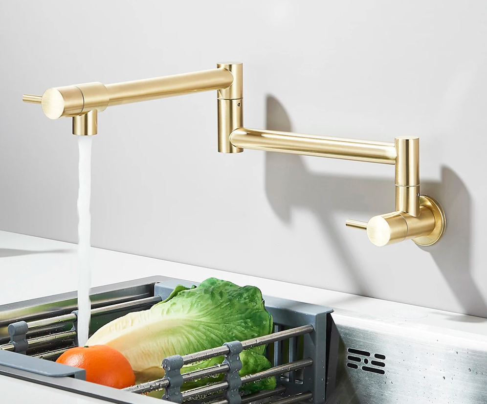Solid Brass 360° Swivel Wall-Mount Kitchen Faucet