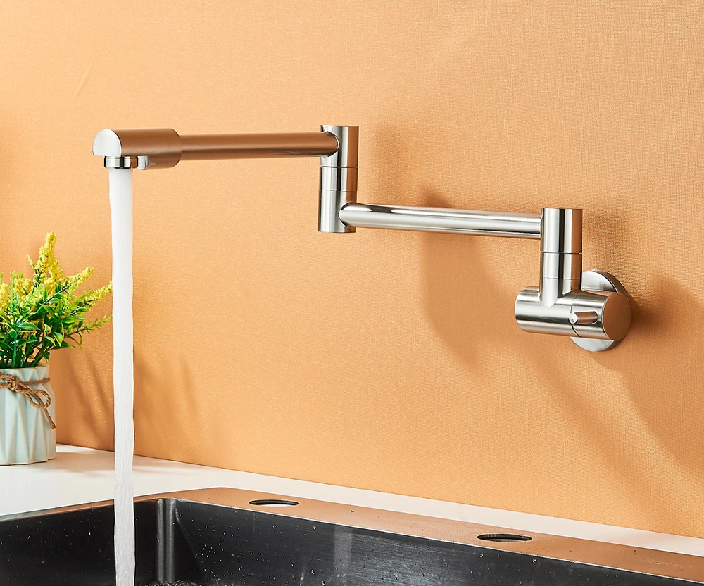 Solid Brass 360° Swivel Wall-Mount Kitchen Faucet