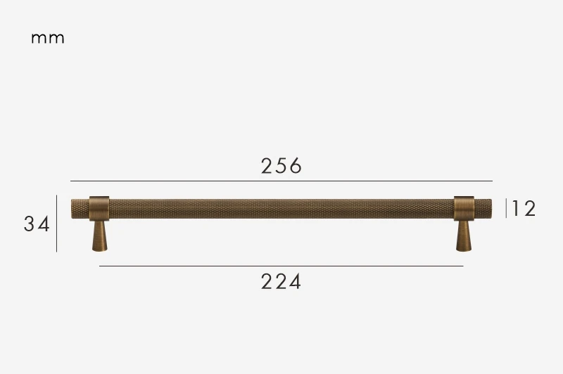 Solid Brass Art Deco Knurled T-Bar Handle (224mm Hole Spacing)