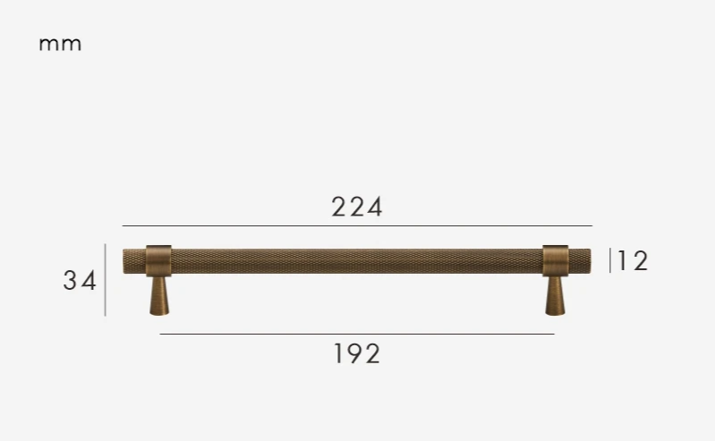 Solid Brass Art Deco Knurled T-Bar Handle (224mm Hole Spacing)