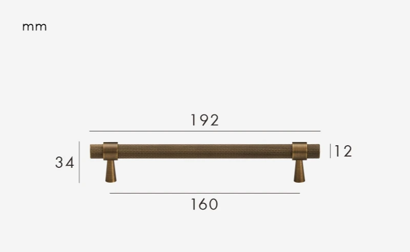 Solid Brass Art Deco Knurled T-Bar Handle (224mm Hole Spacing)
