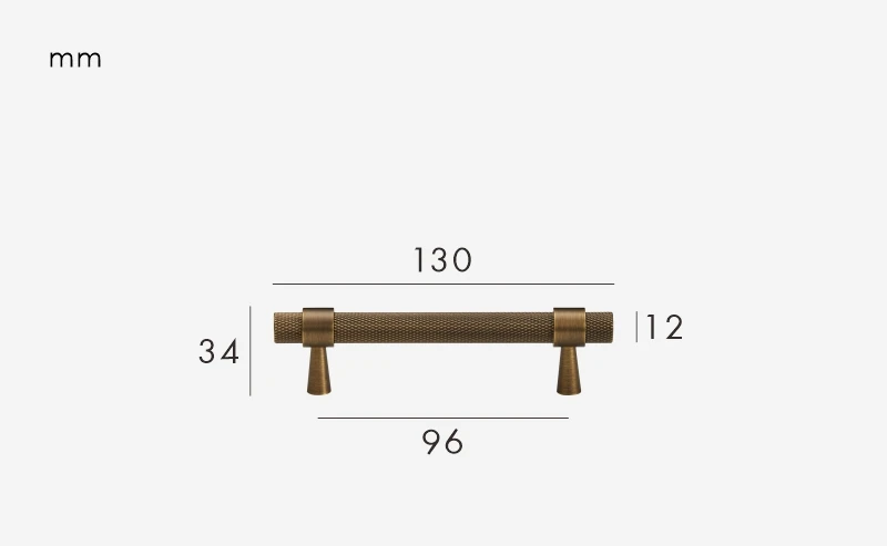 Solid Brass Art Deco Knurled T-Bar Handle (224mm Hole Spacing)
