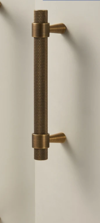 Solid Brass Art Deco Knurled T-Bar Handle (224mm Hole Spacing)