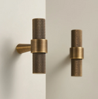 Solid Brass Art Deco Knurled T-Bar Handle (224mm Hole Spacing)