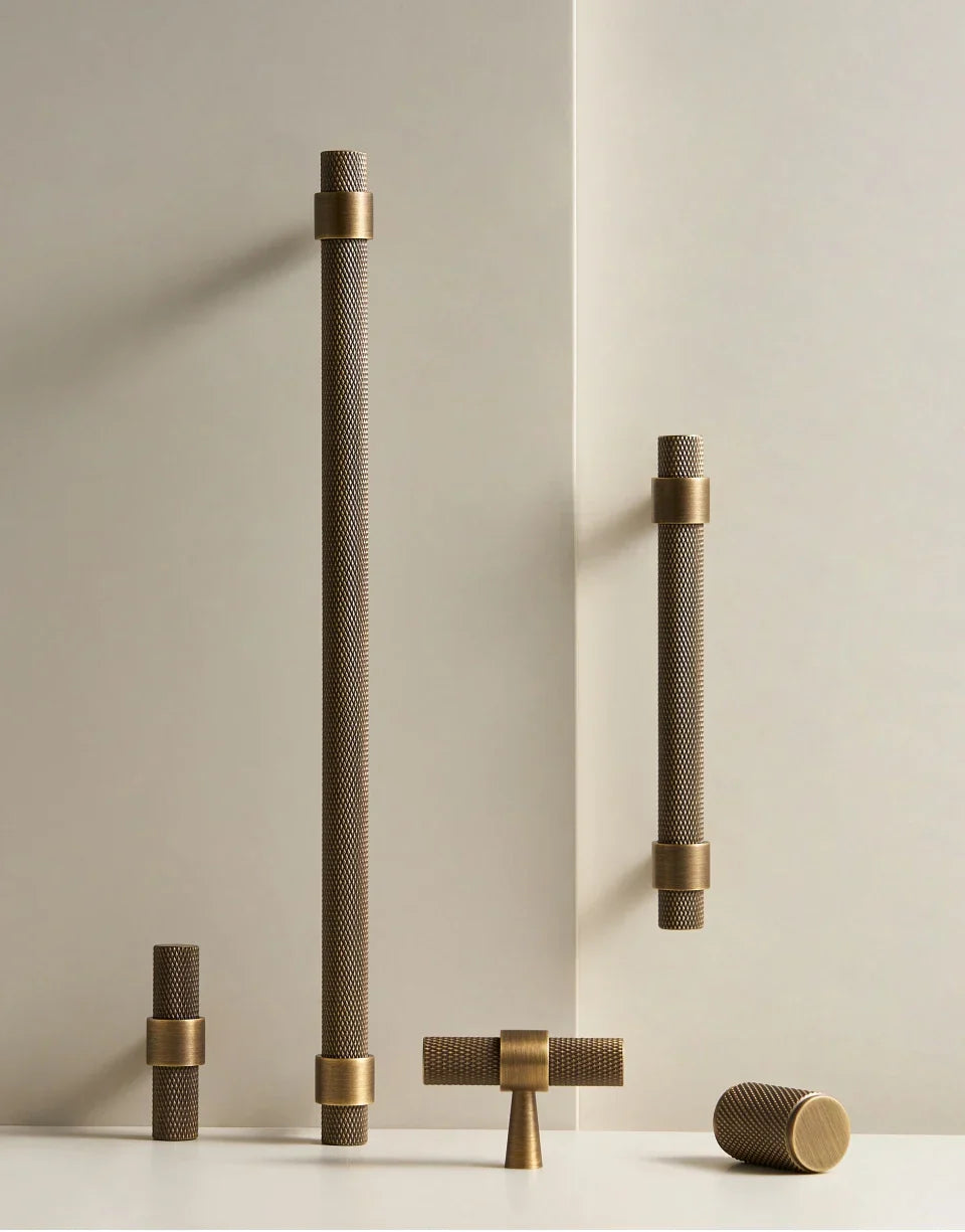 Solid Brass Art Deco Knurled T-Bar Handle (224mm Hole Spacing)
