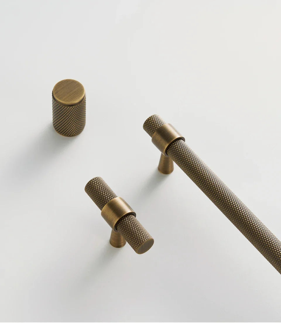 Solid Brass Art Deco Knurled T-Bar Handle (224mm Hole Spacing)