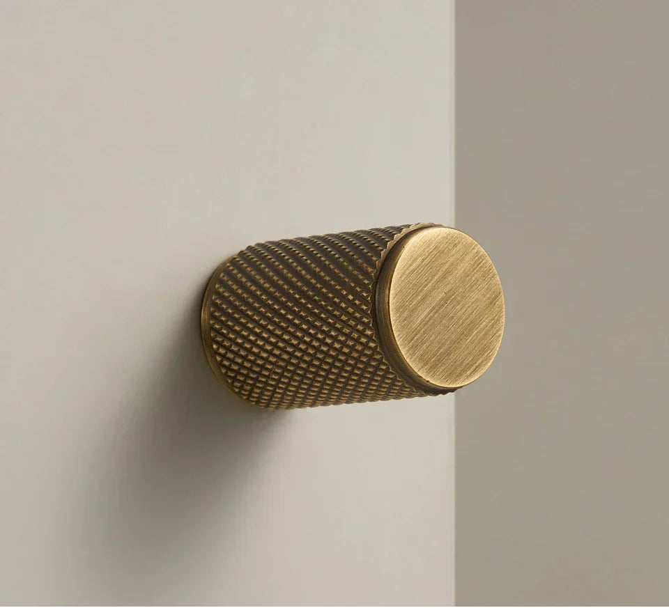 Solid Brass Art Deco Knurled T-Bar Handle (224mm Hole Spacing)