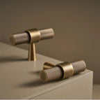 Solid Brass Art Deco Knurled T-Bar Handle (224mm Hole Spacing)