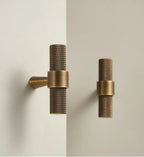 Solid Brass Art Deco Knurled T-Bar Handle (224mm Hole Spacing)