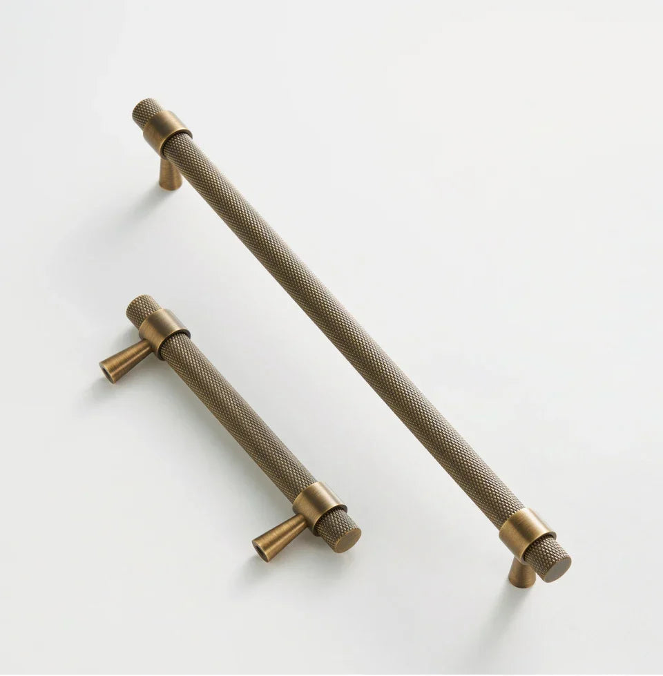 Solid Brass Art Deco Knurled T-Bar Handle (224mm Hole Spacing)