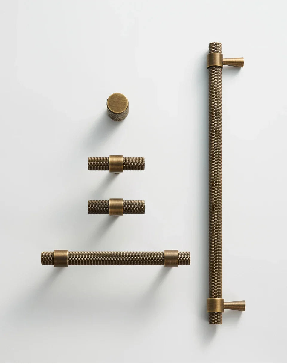 Solid Brass Art Deco Knurled T-Bar Handle (224mm Hole Spacing)