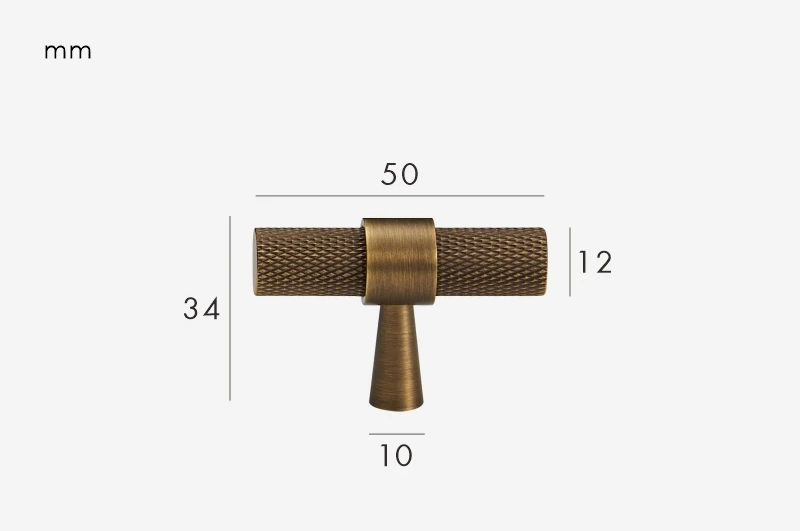 Solid Brass Art Deco Knurled T-Bar Handle (224mm Hole Spacing)