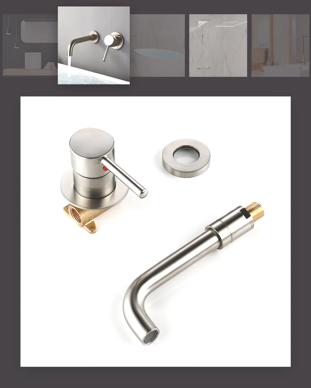 Solid Brass Brushed Stainless Bathroom Faucet (Dual-Hole Wall Mount)