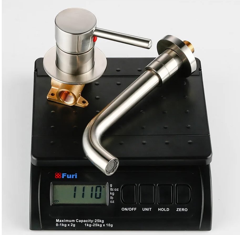 Solid Brass Brushed Stainless Bathroom Faucet (Dual-Hole Wall Mount)