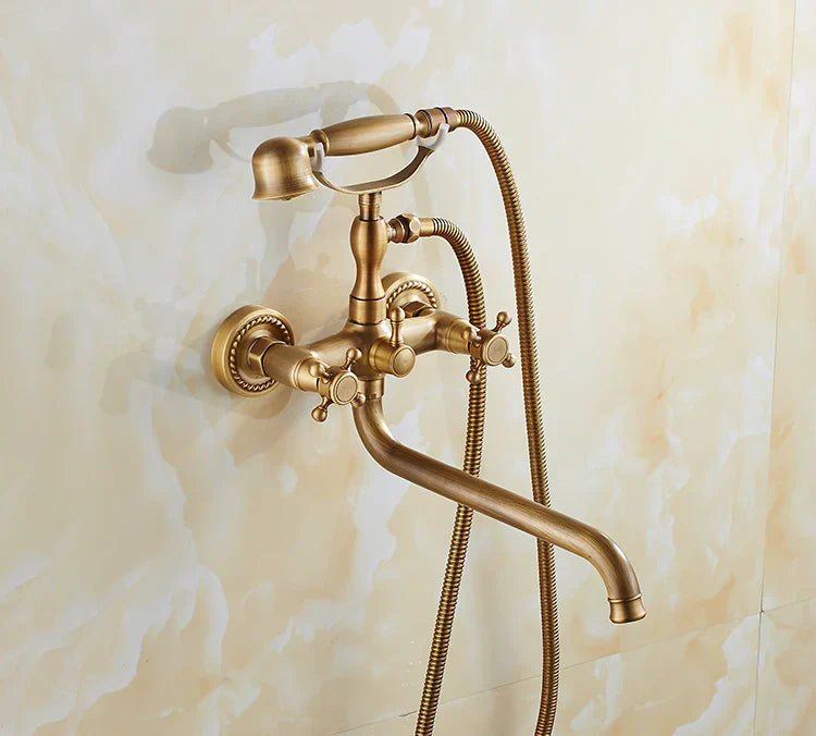 Solid Brass & Ceramic Cartridge Handheld Shower Faucet Set (Wall-Mounted)