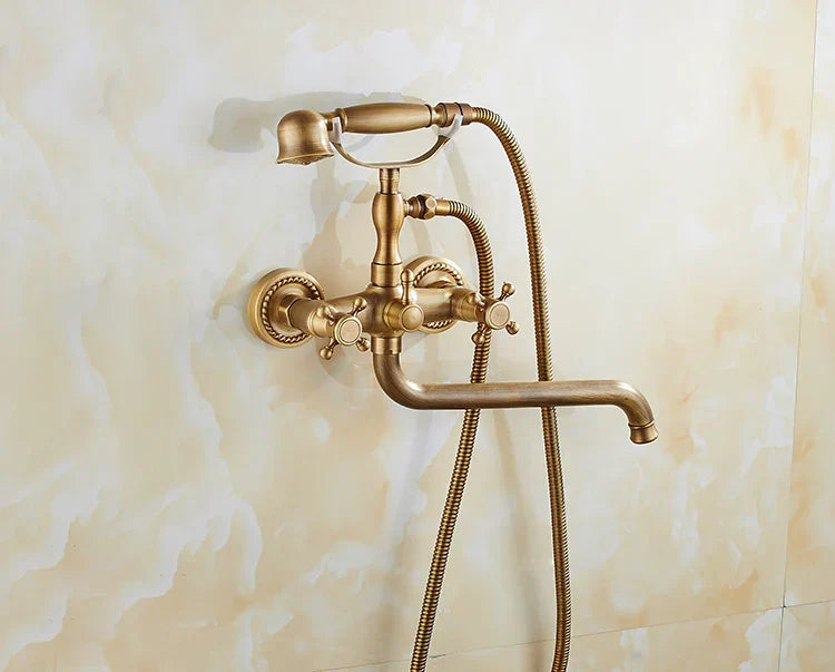 Solid Brass & Ceramic Cartridge Handheld Shower Faucet Set (Wall-Mounted)