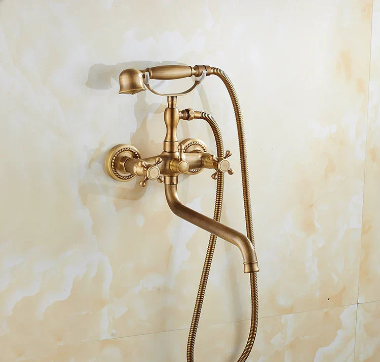 Solid Brass & Ceramic Cartridge Handheld Shower Faucet Set (Wall-Mounted)