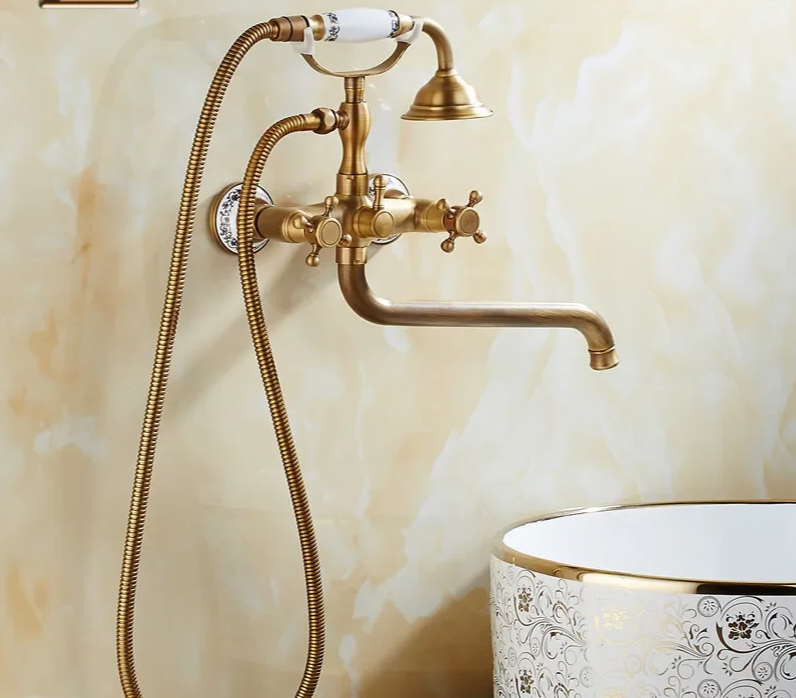 Solid Brass & Ceramic Cartridge Handheld Shower Faucet Set (Wall-Mounted)