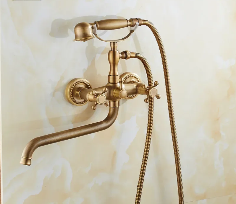 Solid Brass & Ceramic Cartridge Handheld Shower Faucet Set (Wall-Mounted)