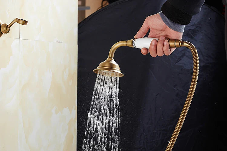 Solid Brass & Ceramic Cartridge Handheld Shower Faucet Set (Wall-Mounted)