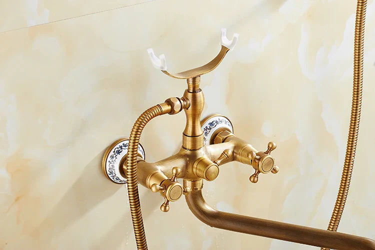 Solid Brass & Ceramic Cartridge Handheld Shower Faucet Set (Wall-Mounted)