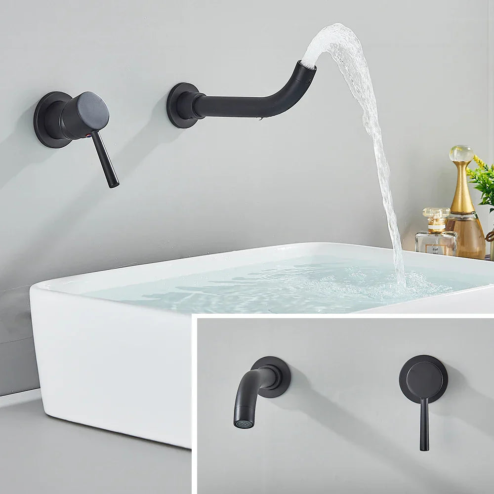 Solid Brass Ceramic-Disc Concealed Wall-Mount Bathroom Faucet
