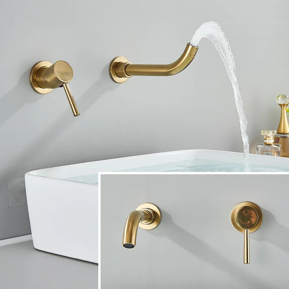 Solid Brass Ceramic-Disc Concealed Wall-Mount Bathroom Faucet