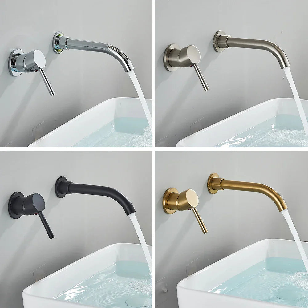 Solid Brass Ceramic-Disc Concealed Wall-Mount Bathroom Faucet