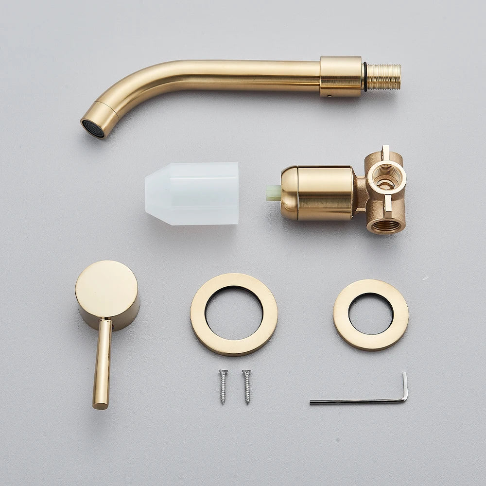 Solid Brass Ceramic-Disc Concealed Wall-Mount Bathroom Faucet