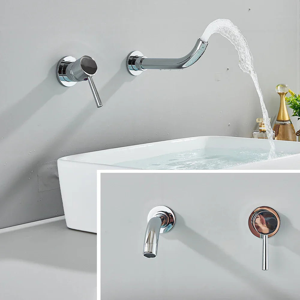 Solid Brass Ceramic-Disc Concealed Wall-Mount Bathroom Faucet
