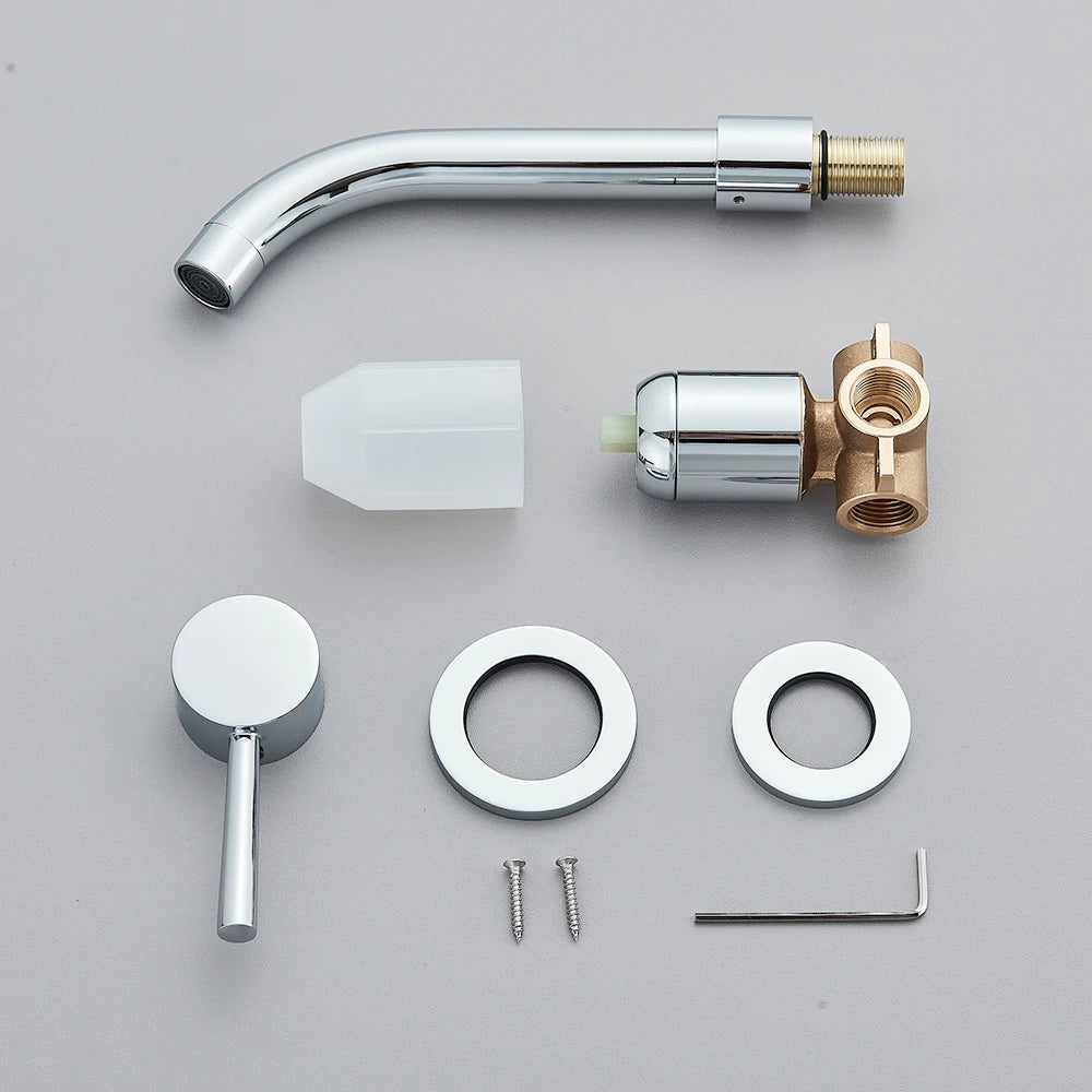 Solid Brass Ceramic-Disc Concealed Wall-Mount Bathroom Faucet