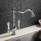 Solid Brass Ceramic Disc Dual-Handle Kitchen Faucet (Single-Hole Deck Mount)