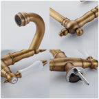 Solid Brass Ceramic Disc Dual-Handle Kitchen Faucet (Single-Hole Deck Mount)