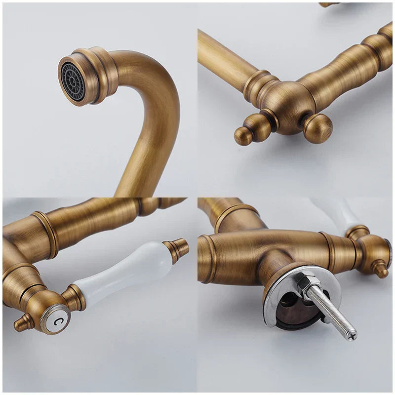 Solid Brass Ceramic Disc Dual-Handle Kitchen Faucet (Single-Hole Deck Mount)