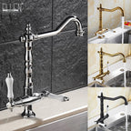 Solid Brass Ceramic Disc Dual-Handle Kitchen Faucet (Single-Hole Deck Mount)