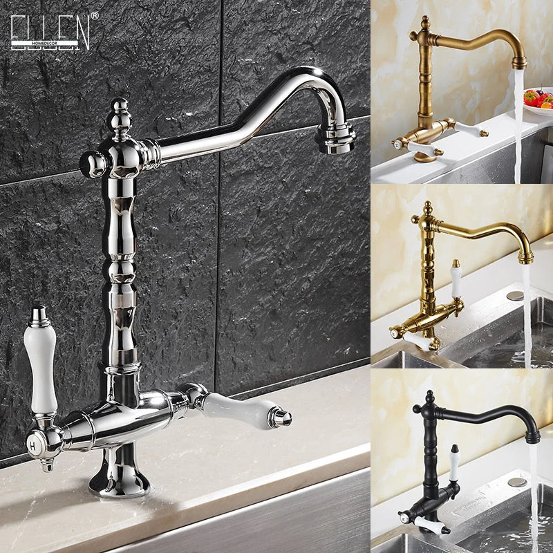Solid Brass Ceramic Disc Dual-Handle Kitchen Faucet (Single-Hole Deck Mount)