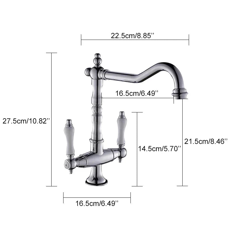 Solid Brass Ceramic Disc Dual-Handle Kitchen Faucet (Single-Hole Deck Mount)