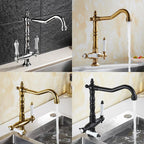 Solid Brass Ceramic Disc Dual-Handle Kitchen Faucet (Single-Hole Deck Mount)