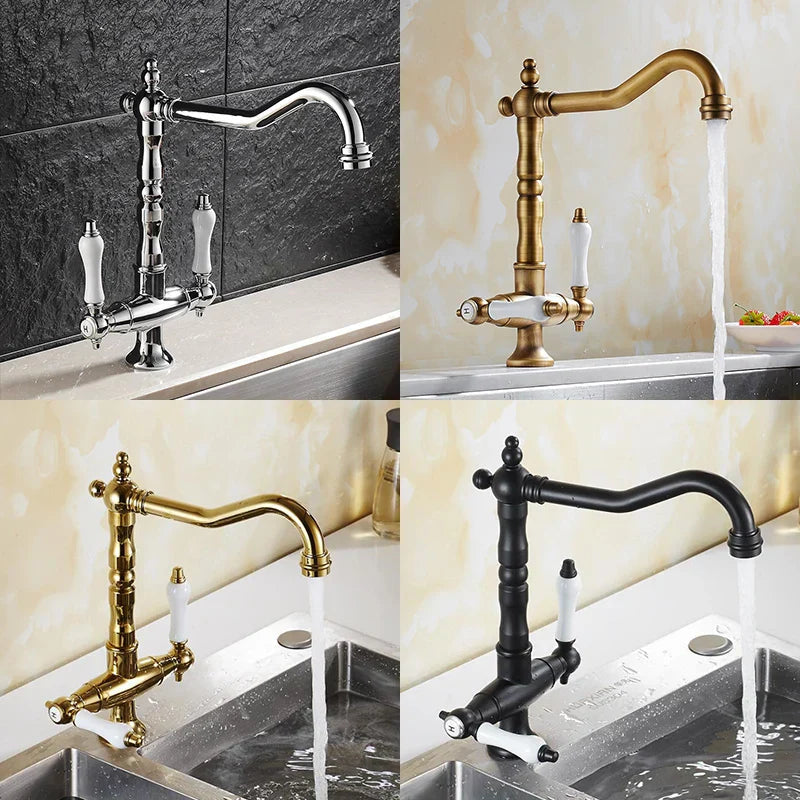 Solid Brass Ceramic Disc Dual-Handle Kitchen Faucet (Single-Hole Deck Mount)