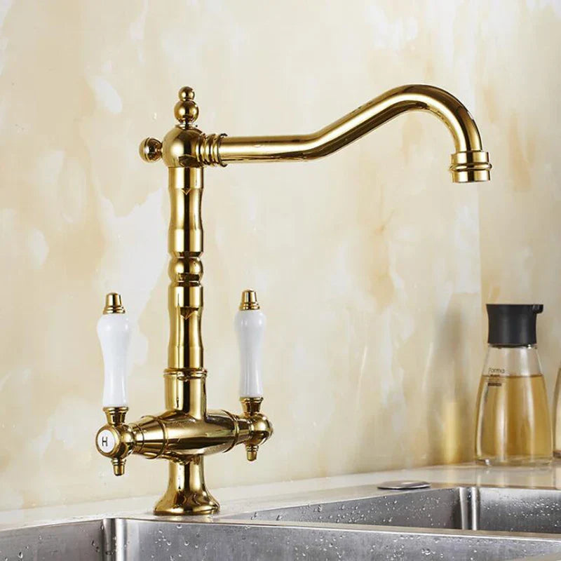 Solid Brass Ceramic Disc Dual-Handle Kitchen Faucet (Single-Hole Deck Mount)
