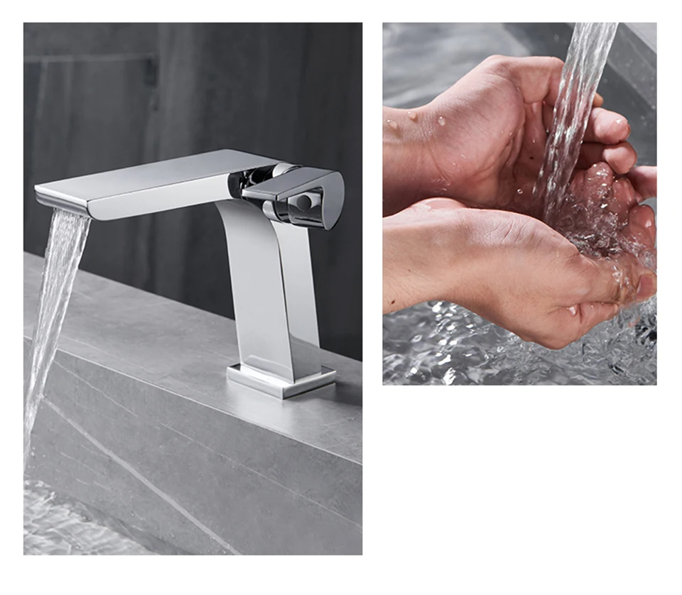 Solid Brass Ceramic Disc Waterfall Bathroom Faucet (Single-Hole Deck Mount)