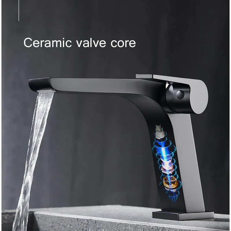 Solid Brass Ceramic Disc Waterfall Bathroom Faucet (Single-Hole Deck Mount)