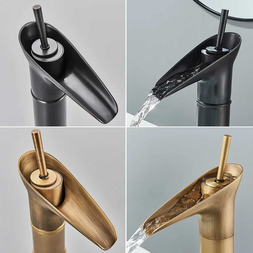 Solid Brass Ceramic Valve Waterfall Basin Faucet (Single-Hole Deck-Mount)