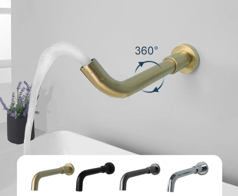 Solid Brass Concealed Wall-Mounted Sink Spout (Multiple Lengths & Finishes)