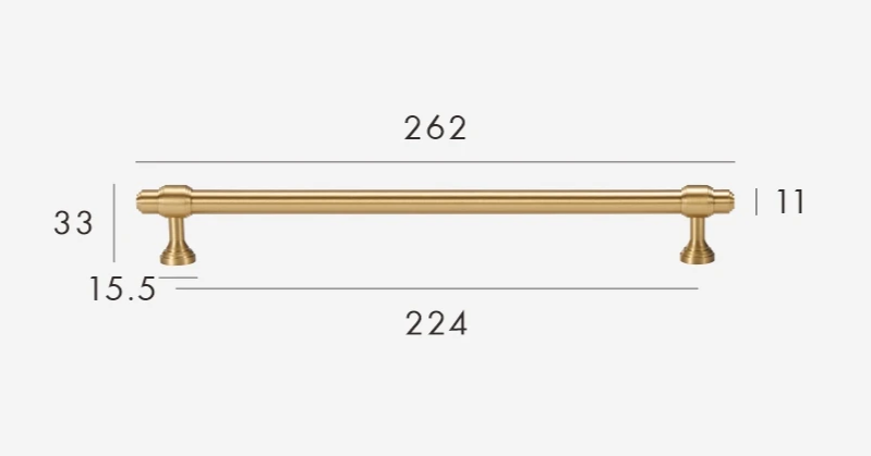 Solid Brass Corrosion-Resistant T-Bar Cabinet & Drawer Handle (224mm Center-to-Center)