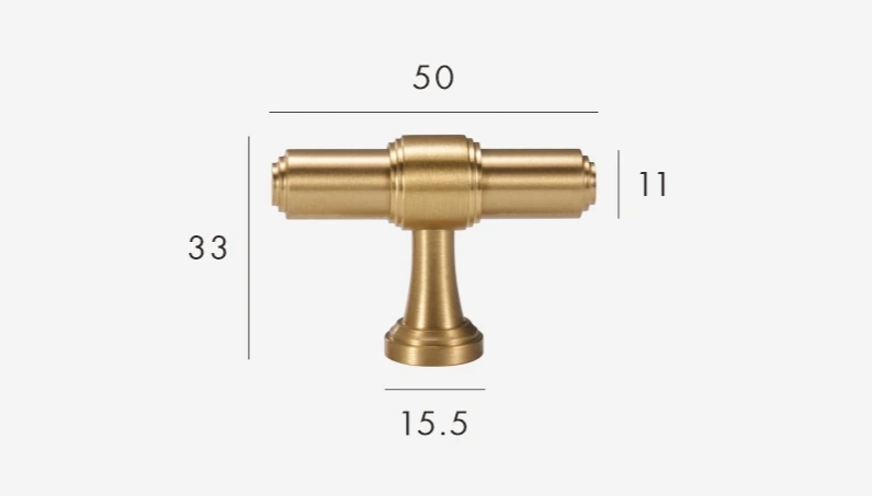 Solid Brass Corrosion-Resistant T-Bar Cabinet & Drawer Handle (224mm Center-to-Center)