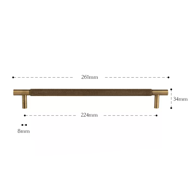 Solid Brass Diamond-Cut T-Bar Cabinet Handle